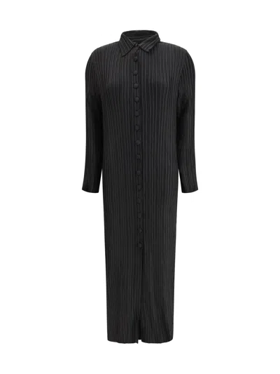Gongdid Design Pleated Shirt-collar Dress In Black