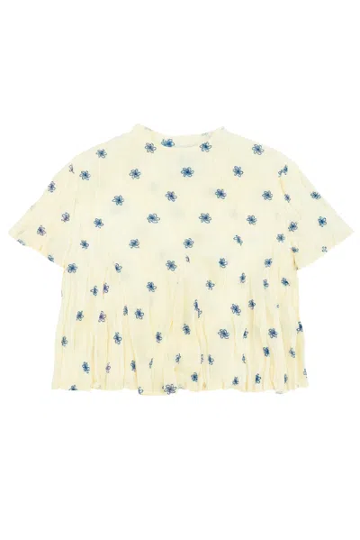 Gongdid Design Pleated Top With Floral Pattern In Green