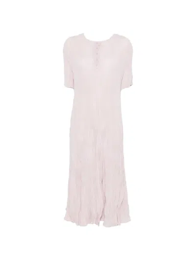 Gongdid Design Plissé Flower-button Midi Dress In Pink