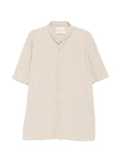 Gongdid Design Plissé Striped Shirt In Brown