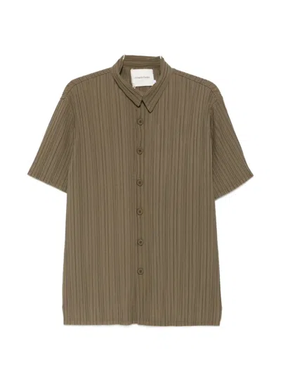 Gongdid Design Plissé Striped Shirt In Green