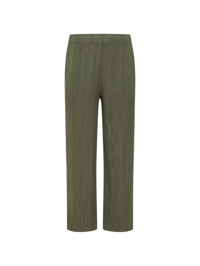 Gongdid Design Plissé-effect Striped Trousers In Green