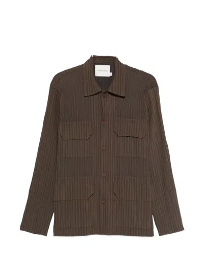 Gongdid Design Pocketed Textured Shirt In Brown