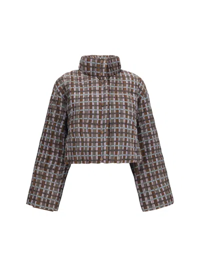Gongdid Design Quilted Cropped High-neck Down Jacket In Brown