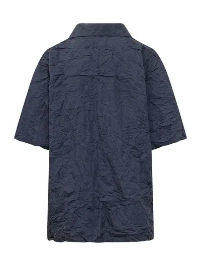 Gongdid Design Sleek Sleeves Cut Shirt With Front Closure In Blue