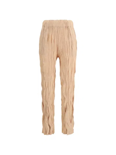 Gongdid Design Wavy Elasticated Crinkled Trousers In Neutral