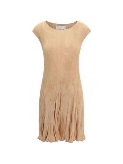 Gongdid Design Wavy Pleated Mini Dress In Neutral