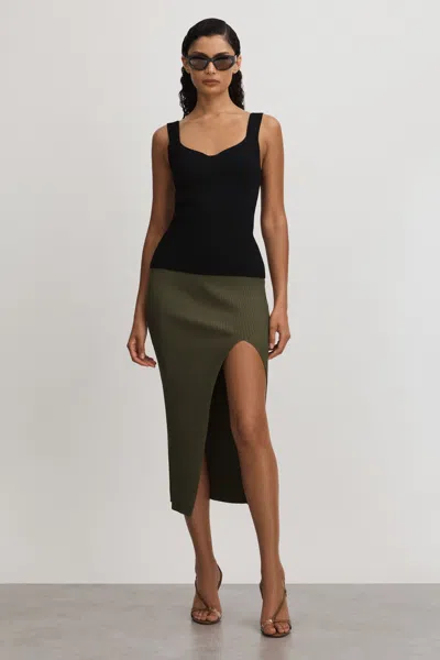 Good American Army Green  Ribbed Midi Skirt