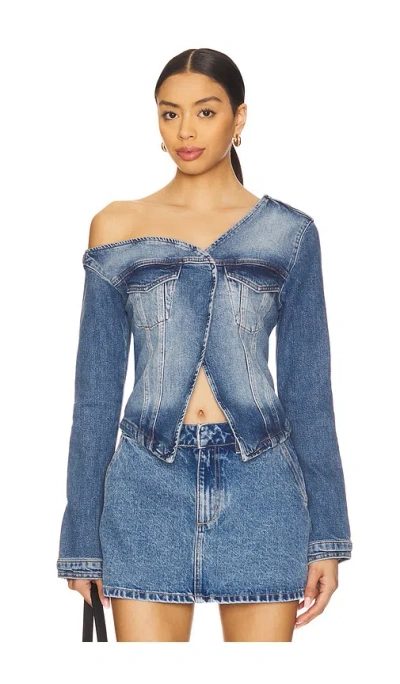 GOOD AMERICAN ASYMMETRIC DENIM SHIRT