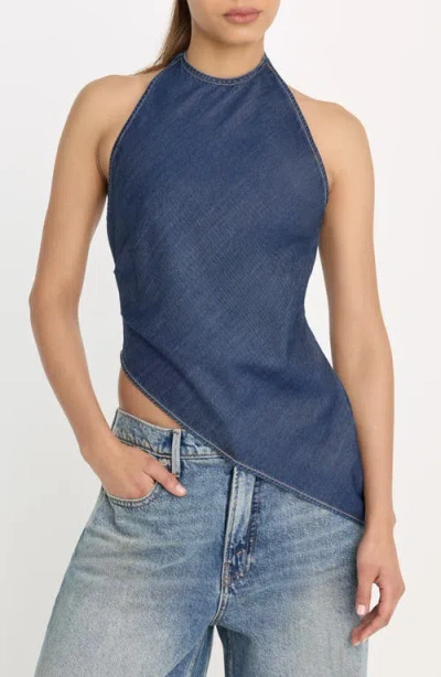 Good American Asymmetric Hem Halter Top In Blue
