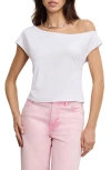 Good American Asymmetric Off The Shoulder Jersey Top In White001