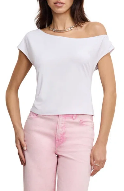 Good American Asymmetric Off The Shoulder Jersey Top In White001