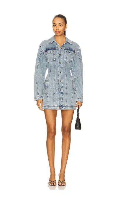 Good American Barrel Long Sleeve Mini Dress In Blue