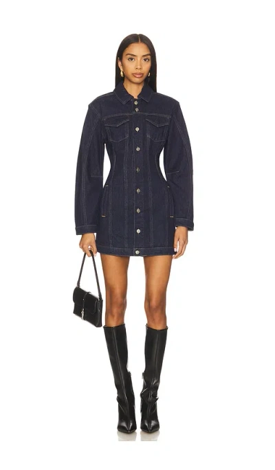 Good American Barrel Long Sleeve Mini Dress In Blue