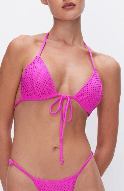 Good American Beaded Triangle Bikini Top In Pink Glow002
