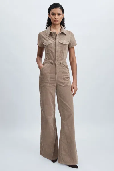 Good American Fit For Success Corduroy Palazzo Jumpsuit In Beige