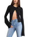 Good American Ribbed Bell Sleeve Cardigan In Black