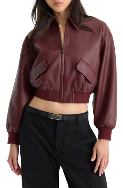 Good American Better Than Leather Cropped Faux Leather Bomber Jacket In Burgundy