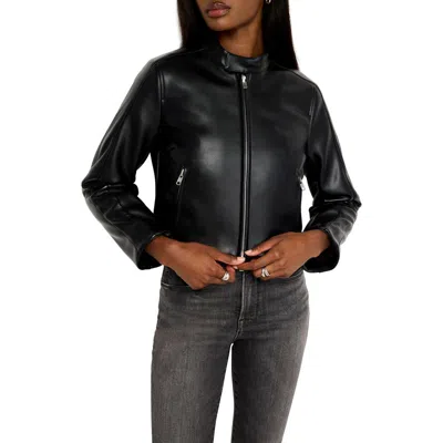 Good American Better Than Leather Fitted Faux Leather Moto Jacket In Black001