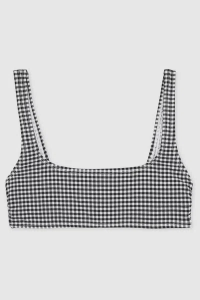 Good American Black  Gingham Bikini Top
