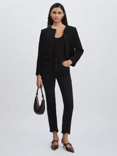 Good American Black Distressed-hem Cropped Jeans