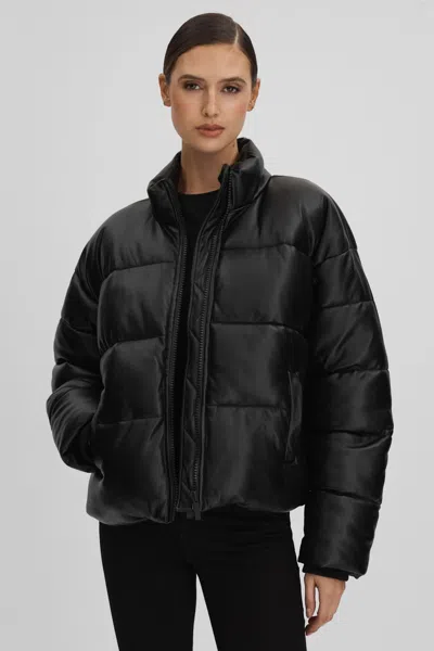Good American Good Black Good Faux Leather Puffer Jacket