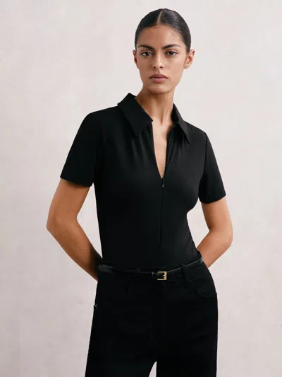 Good American Black  Scuba Collared Bodysuit