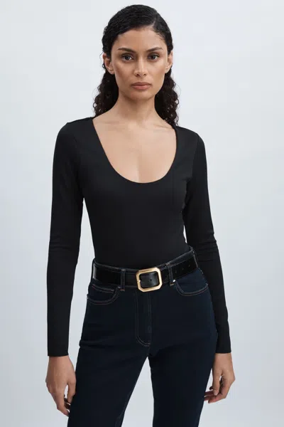 Good American Black  Scuba Scoop-neck Bodysuit