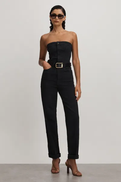 Good American Black Strapless Denim Jumpsuit