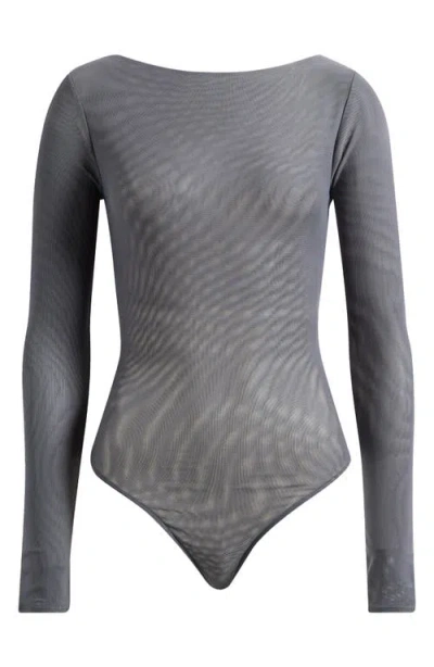 Good American Boat Neck Mesh Bodysuit In Carbon003
