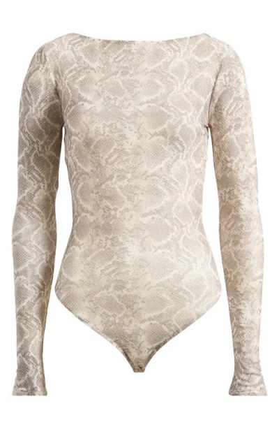 Good American Boat Neck Mesh Bodysuit In Ssp Print001