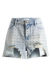 Good American Bombshell Rhinestone Cutoff Denim Shorts In Indigo897