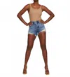Good American Bombshell Distressed High-rise Stretch-denim Shorts In Blue