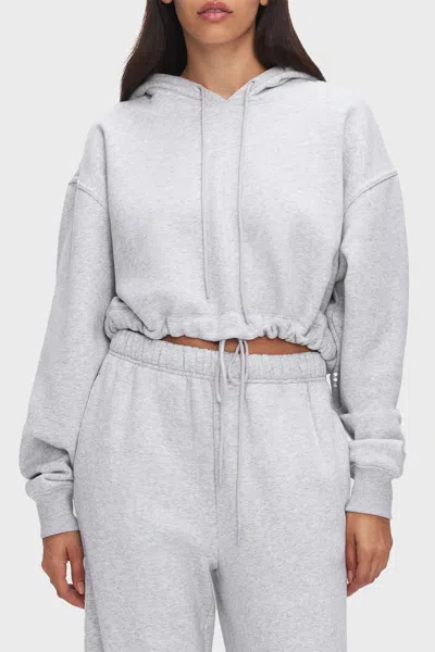 Good American Brushed Fleece Cropped Hoodie In Grey In Gray
