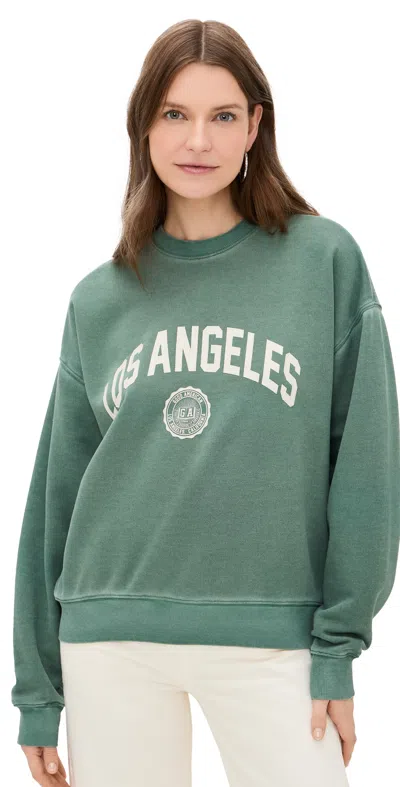 Good American Brushed Fleece Graphic Crew Sweatshirt Los Angeles Washed Fatigue Green001