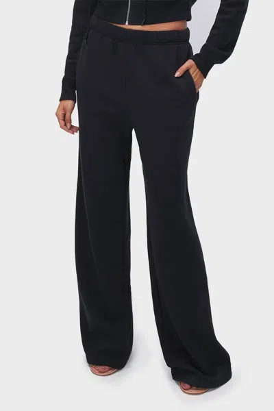 Good American Brushed Fleece Wide Leg Pant In Black In Blue