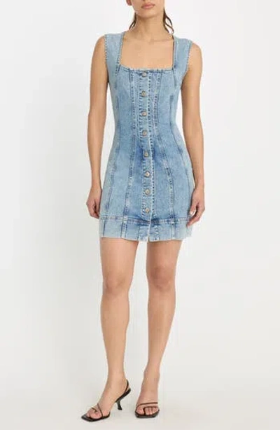 Good American Button Front Denim Minidress In Blue