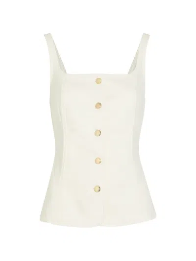 Good American Sleeveless Denim Button Front Top Cotton White