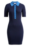 Good American Womens Midnight002 Cable-knit Short-sleeves Knitted Mini Dress Xl In Blue