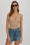 Good American V-neck Scuba Bodysuit In Champagne Beige