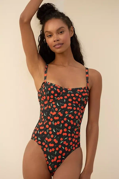 GOOD AMERICAN CHERRIES SQUARE-NECK ONE-PIECE SWIMSUIT