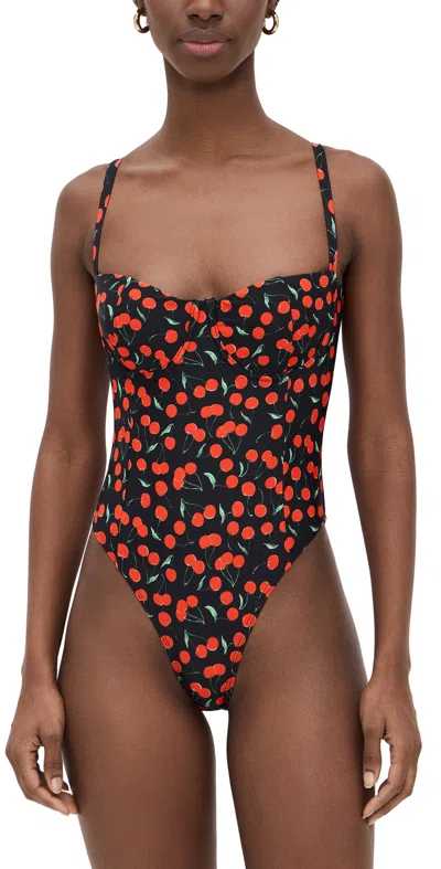 GOOD AMERICAN CHERRY SQUARE NECK SUPPORT ONE PIECE BLACK CHERRIES