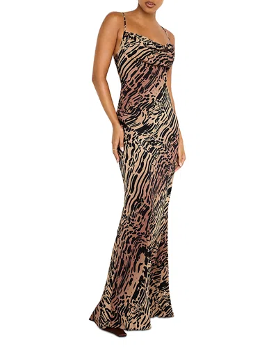Good American Chiffon Bias Cowl Neck Maxi Dress In Warped Leopard004