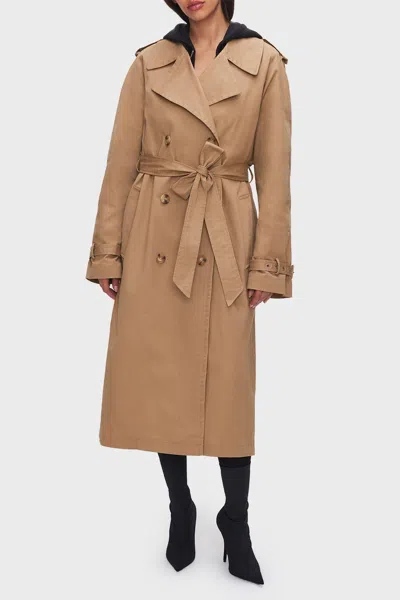 Good American Chino Trench Coat In Khaki In Brown