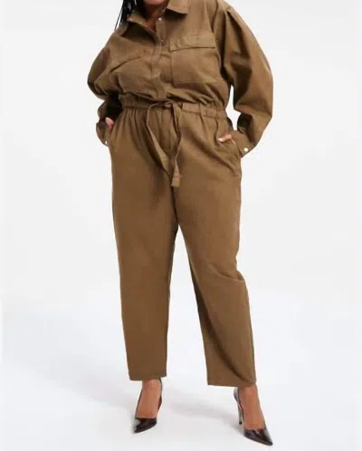Good American Cinched Elasticized Long-sleeve Jumpsuit In Fog