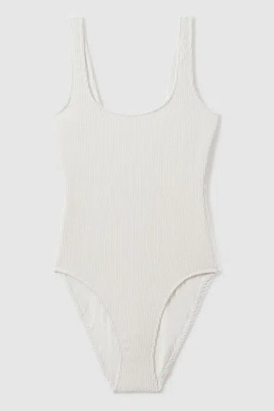 Good American Good Cloud White Good Always Fits Textured Swimsuit