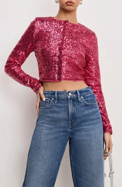 Good American Cluster Sequin Crop Cardigan In Pink