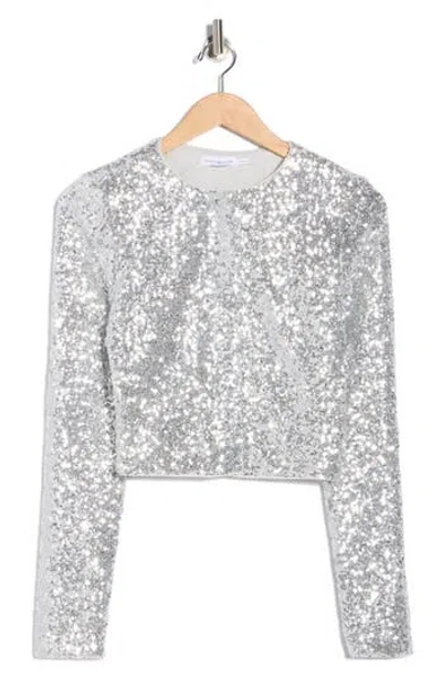 Good American Cluster Sequin Crop Cardigan In Silver