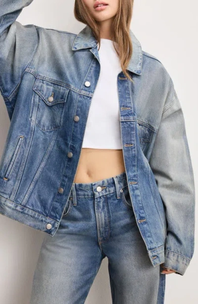 Good American Coated Oversize Denim Jacket In Blue