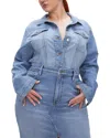 Good American Womens Indigo734 Committed To Fit Cropped Denim-blend Jacket